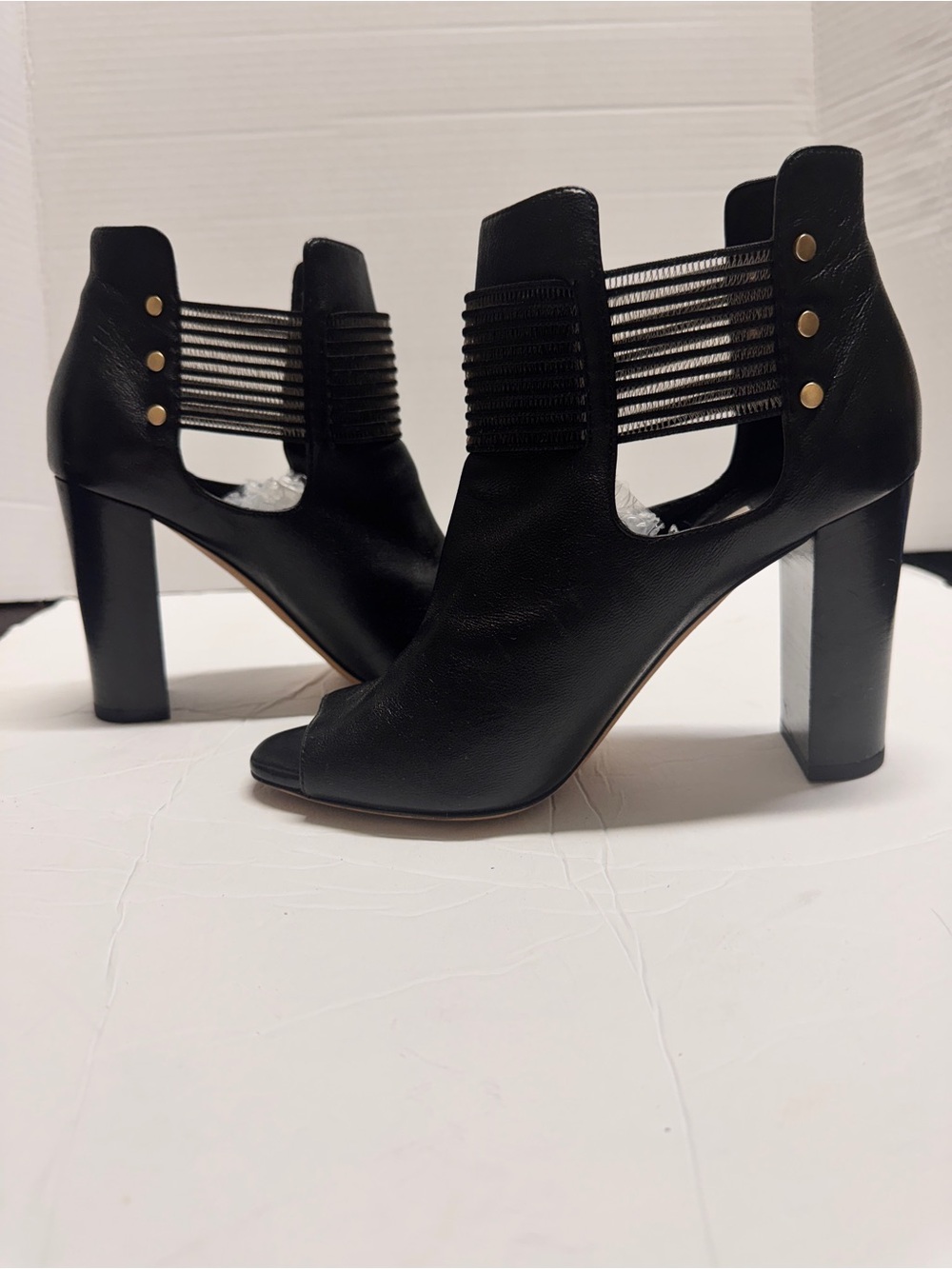 Jimmy Choo "Mercy" Black Leather Open-Toe Moto Whimsigoth Booties sz 38/US 8 - Picture 2 of 9